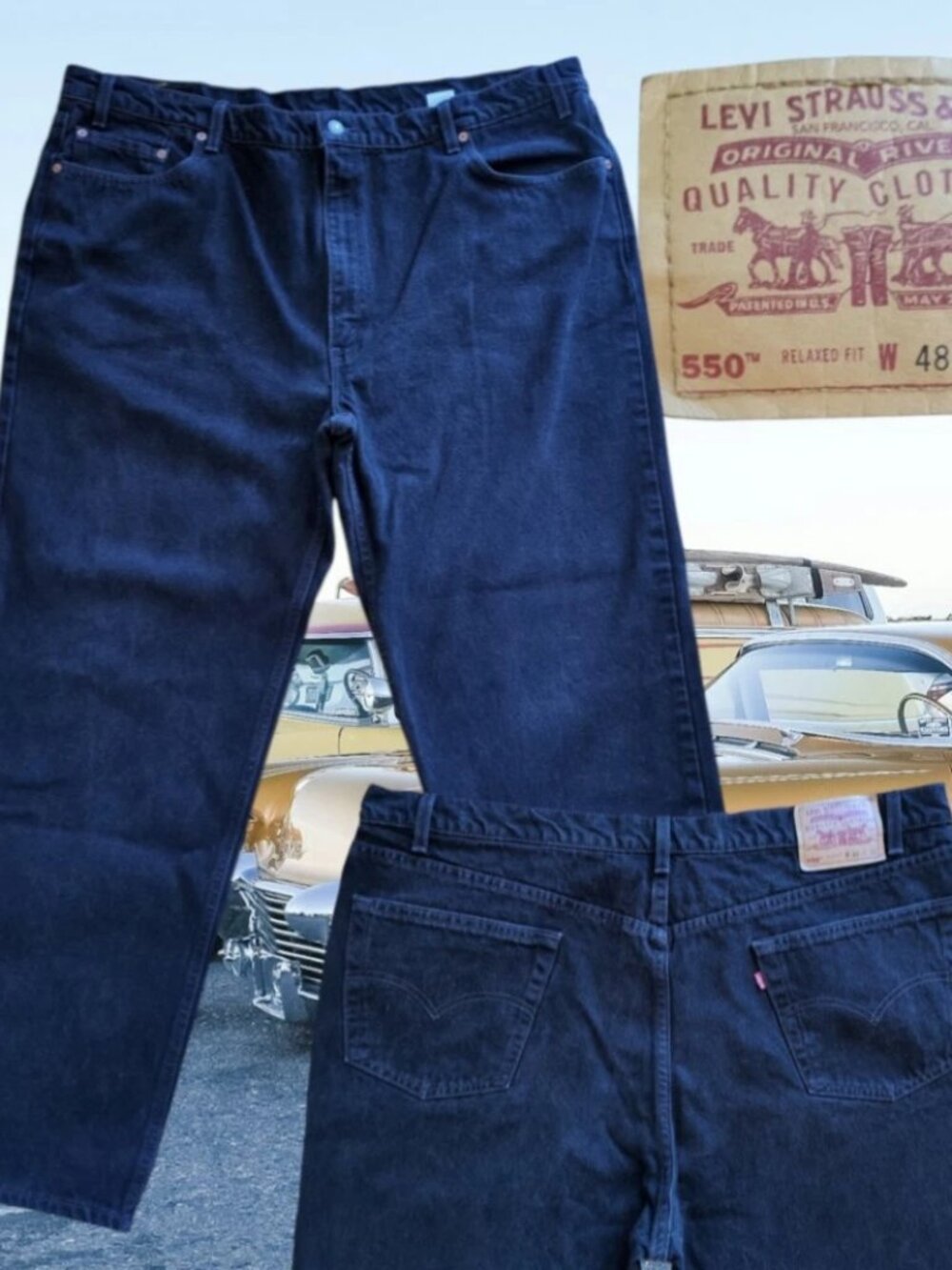 1990s Levi’s 550 Jeans Mens 48x32 (44x32) Black Relaxed Straight Leg Denim USA